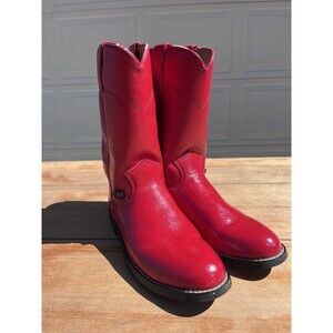 Justin Diamond J Red Leather Roper Western Boots Womens Size 6.5 B